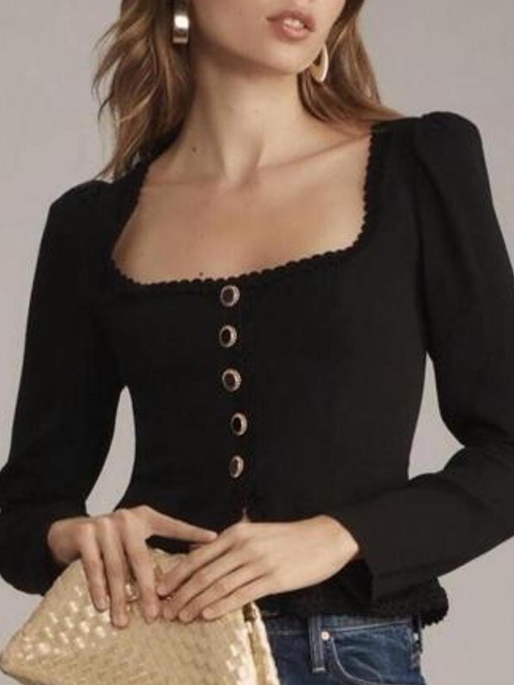 Reformation Button Front Long-Sleeve Top